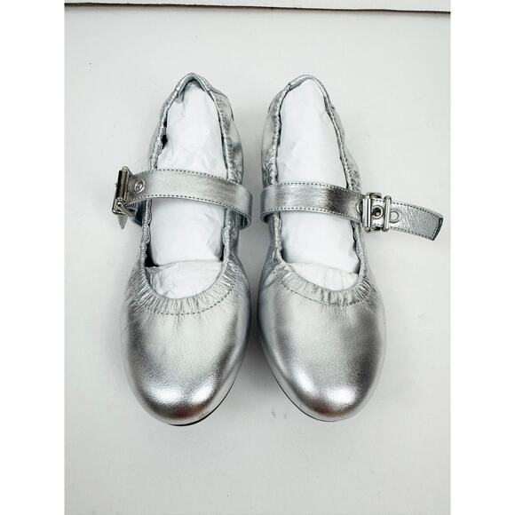 SCHUTZ CALITA METALLIC SILVER LEATHER FLATS - Picture 6 of 7